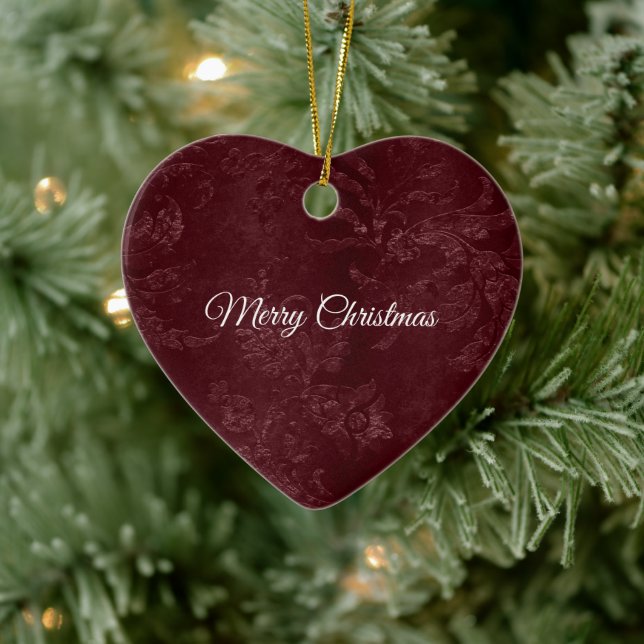 Deep Red Burgundy Floral Christmas Ceramic Tree Decoration (Tree)
