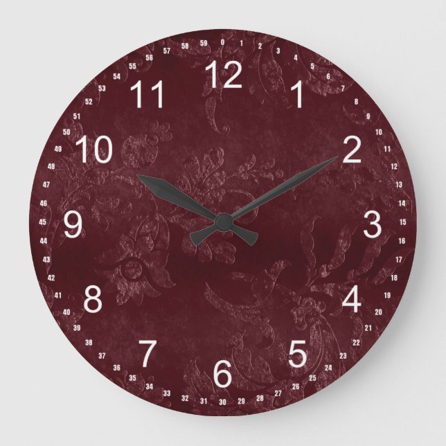 Deep Red Burgundy Floral Christmas Large Clock (Front)