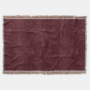 Deep Red Burgundy Floral Christmas Throw Blanket