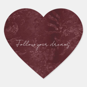 Deep Red Burgundy Floral Heart Sticker