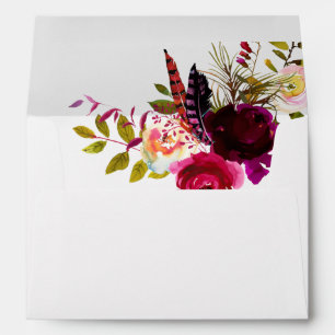 Deep Red Burgundy Floral Wedding Inside Lined Envelope