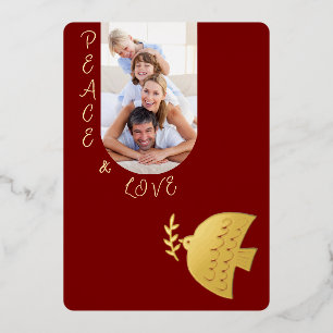 Deep Red, Butter Yellow & Gold Christmas Photo Foil Holiday Card
