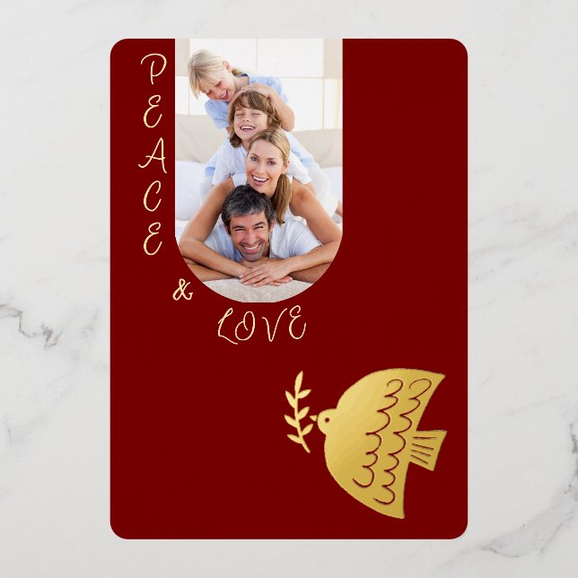 Deep Red, Butter Yellow & Gold Christmas Photo Foil Holiday Card (Front)