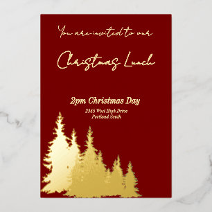 Deep Red Butter Yellow Trees Merry Christmas Gold