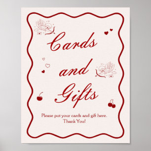Deep Red Cherry Bridal Shower Cards and Gifts Poster