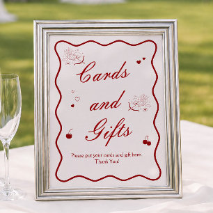 Deep Red Cherry Bridal Shower Cards and Gifts Poster