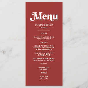 Deep Red Christmas Wedding Menu