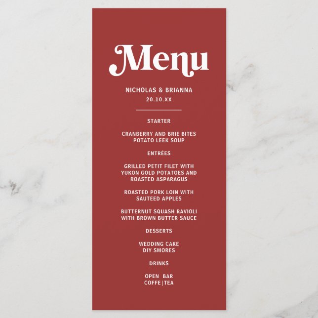 Deep Red Christmas Wedding Menu (Front)