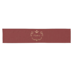 Deep Red Crown Crest Personalised Short Table Runner