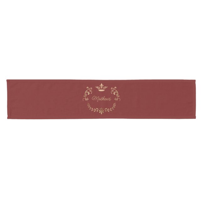 Deep Red Crown Crest Personalised  Short Table Runner (Horizontal)