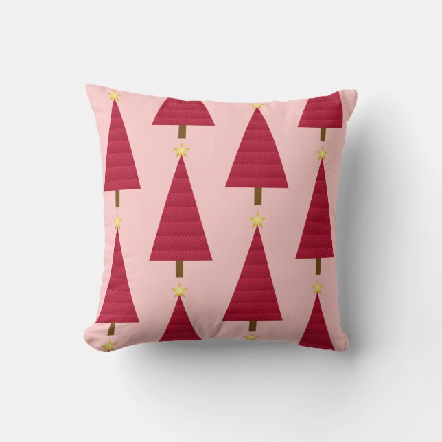 Deep red damask modern Christmas tree Cushion (Front)