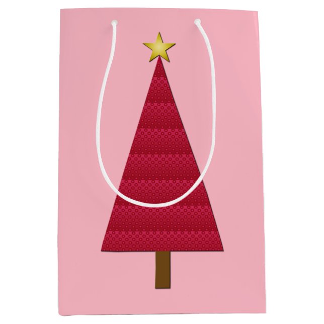Deep red damask modern Christmas tree Medium Gift Bag (Front)
