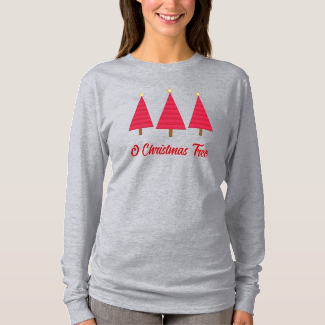 Deep red damask modern Christmas tree T-Shirt (Front)