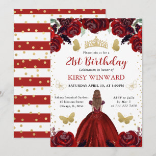 Deep Red Dress Red Hair Princess Birthday Invitation