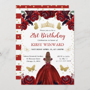 Deep Red Dress Red Hair Princess Birthday Invitation