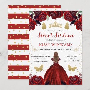 Deep Red Dress Red Hair Princess Sweet 16 Invitation