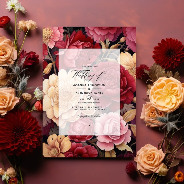 Deep Red, Dusty Pink, and Antique Gold Wedding Invitation (Creator Uploaded)