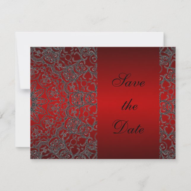 Deep Red Elegant Modern Lace Save the Date (Front)