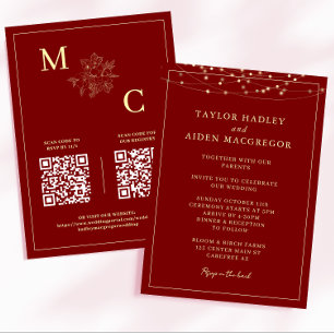 Deep Red Elegant QR Code Wedding Invitation