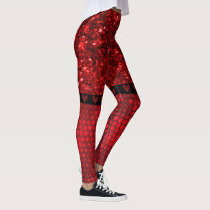 Deep Red Faux Glitter Lights Leggings