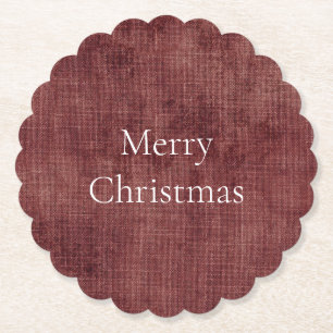 Deep Red Faux Linen (linen look) Paper Coaster