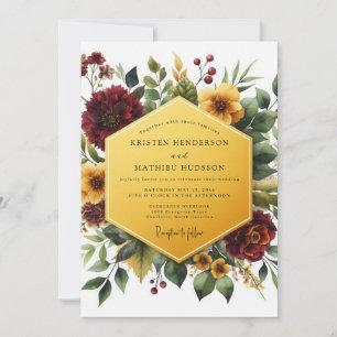 Deep Red Floral Autumn Romance Wedding Invitation