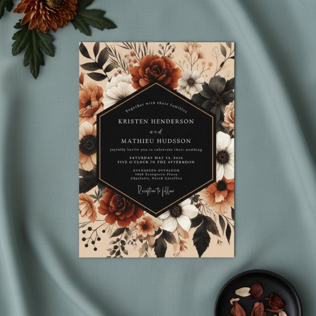 Deep Red Floral Autumn Romance Wedding Invitation (Creator Uploaded)