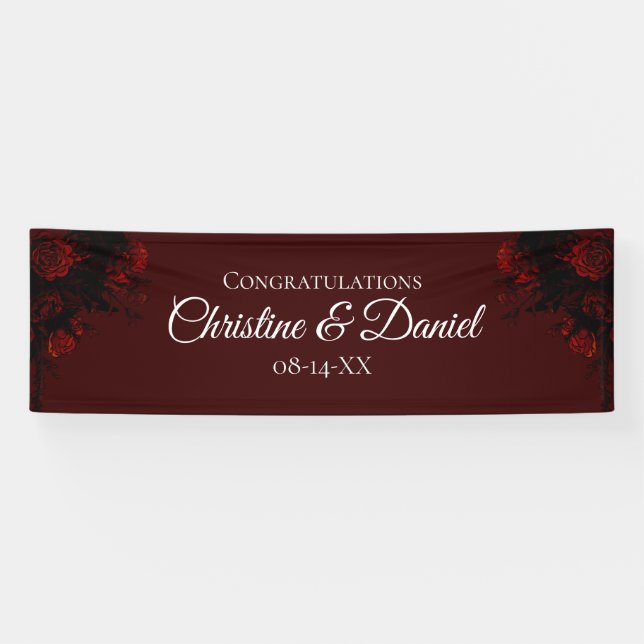 Deep Red Floral Elegant Gothic Wedding Banner (Horizontal)