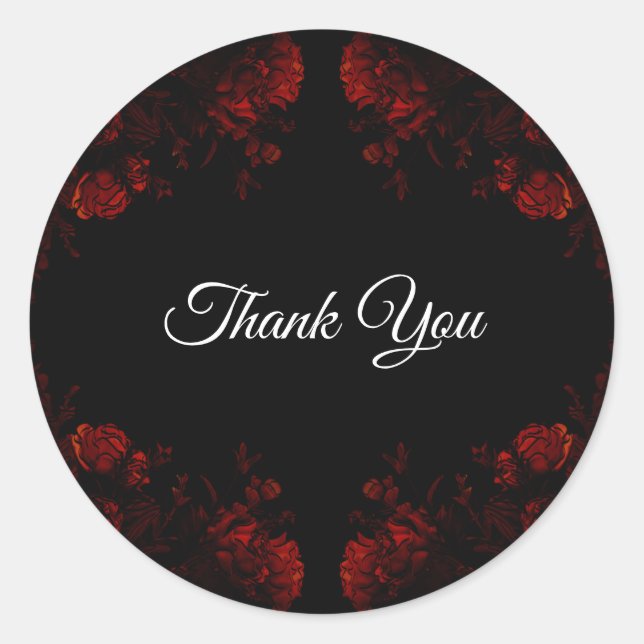 Deep Red Floral Elegant Gothic Wedding Classic Round Sticker (Front)