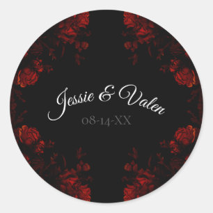 Deep Red Floral Elegant Gothic Wedding Classic Round Sticker