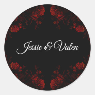 Deep Red Floral Elegant Gothic Wedding Classic Round Sticker