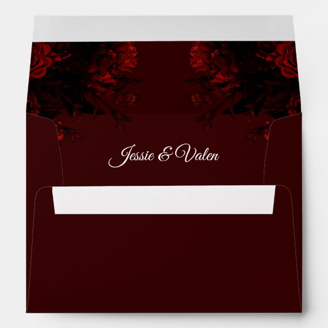 Deep Red Floral Elegant Gothic Wedding Envelope (Back (Bottom))