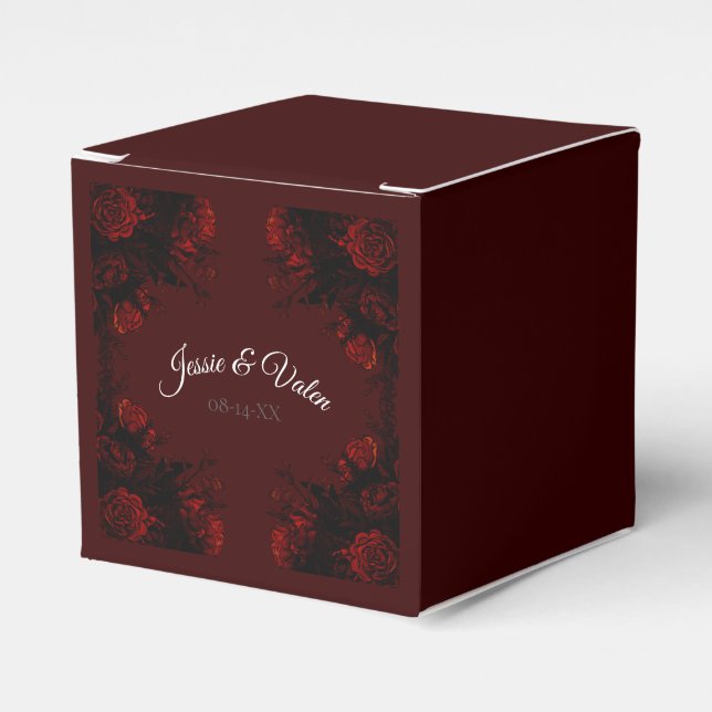 Deep Red Floral Elegant Gothic Wedding Favour Box (Front Side)