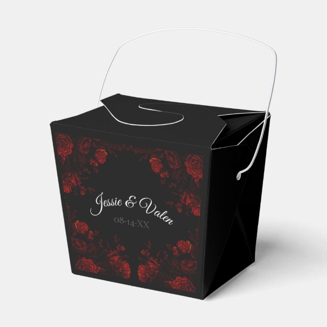 Deep Red Floral Elegant Gothic Wedding Favour Box (Front Side)