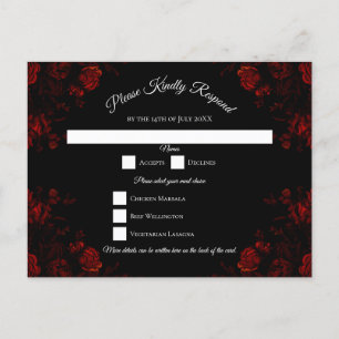 Deep Red Floral Elegant Gothic Wedding Holiday Postcard