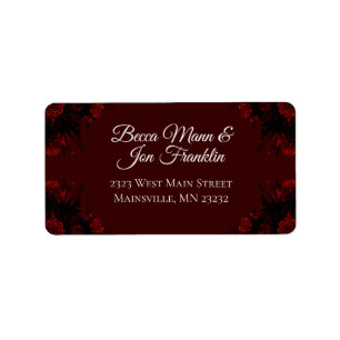 Deep Red Floral Elegant Gothic Wedding Label