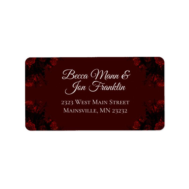 Deep Red Floral Elegant Gothic Wedding Label (Front)