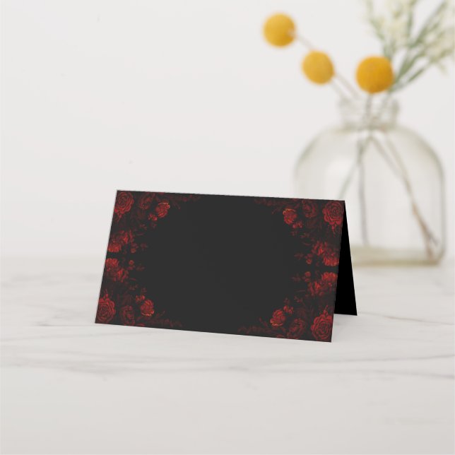 Deep Red Floral Elegant Gothic Wedding Place Card (Front)
