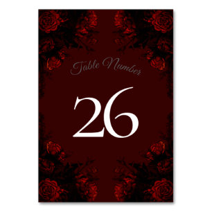 Deep Red Floral Elegant Gothic Wedding Table Number