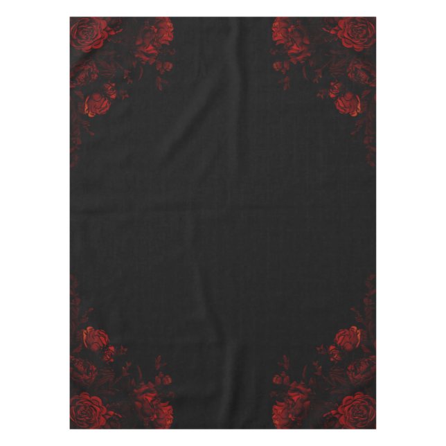 Deep Red Floral Elegant Gothic Wedding Tablecloth (Front)