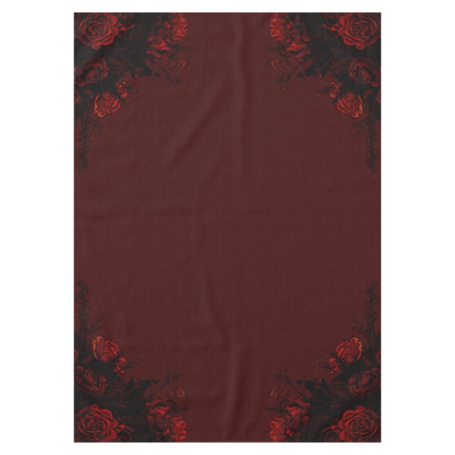 Deep Red Floral Elegant Gothic Wedding Tablecloth (Front)