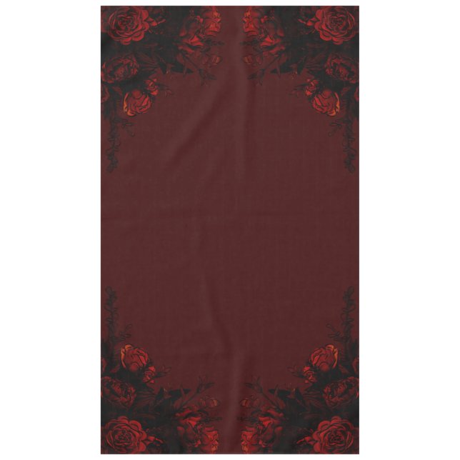 Deep Red Floral Elegant Gothic Wedding Tablecloth (Front)