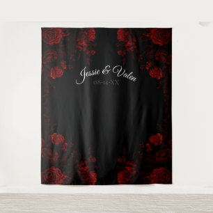 Deep Red Floral Elegant Gothic Wedding Tapestry