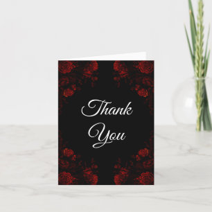 Deep Red Floral Elegant Gothic Wedding Thank You Card
