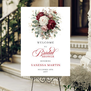 Deep Red Floral Eucalyptus Gold Bridal Welcome Sig Poster