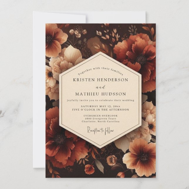 Deep Red Floral Harvest Wedding Invitation (Front)