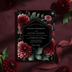 Deep Red Floral Moody Wedding Invitation