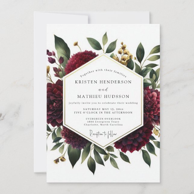 Deep Red Floral Whimsy Wedding Invitation (Front)