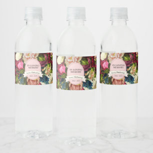 Deep Red Flower Bouquet Funeral Memorial Water Bottle Label