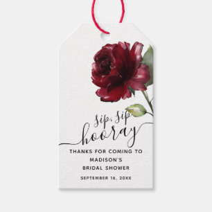 Deep Red Flower Sip Sip Hooray Favour Bridal Showe Gift Tags